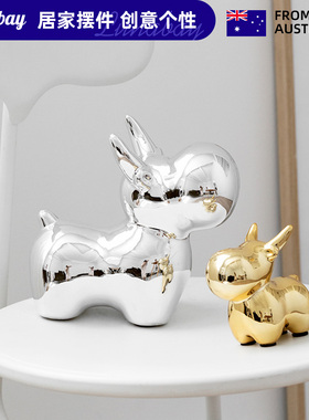 Lunabay澳大利亚北欧风金色陶瓷牛摆件可爱生肖牛玄关桌面   LB25