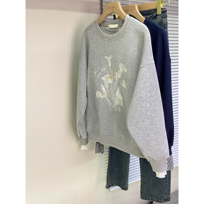 ELOF6087# 官图 实价 华棉复合 薄款/加绒 卫衣女拼接蕾丝绣花刺