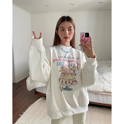 ELOF5123# 官图 实价 仿棉华棉复合-薄款310g加绒400g 圆领卫衣女