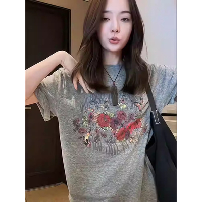 ELOF01129# 官图 21支纯棉210克（100%棉）慵懒宽松卡通印花短袖T