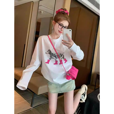 ELOF3224# 官图 21支纯棉-210克（100%棉） 秋装长袖T恤女宽松上