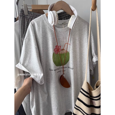 ELOF01682# 官图 21支纯棉210克（100%棉）慵懒宽松卡通印花短袖T