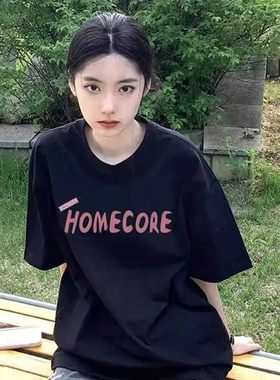 ELOF01193# 官图 21支纯棉210克（100%棉）美式复古黑色短袖正肩t