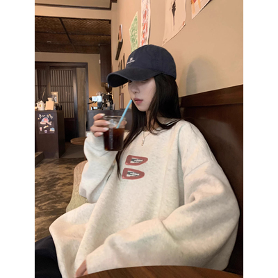 ELOF5233# 官图 实价 仿棉华棉复合-薄款310g加绒400g 圆领卫衣女