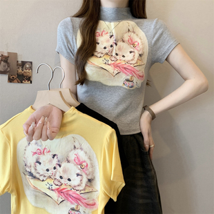 ELOF288#实拍 实价40支纯棉210克（92棉/8氨纶）半高领短袖打底衫