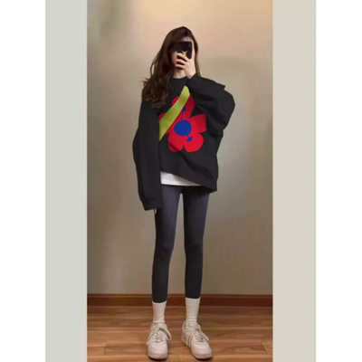 ELOF5244# 官图 实价 仿棉华棉复合-薄款310g加绒400g 圆领卫衣女