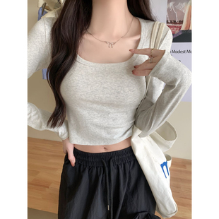 ELOF508# 实拍 纯棉40支210g（92%棉8%氨纶）长袖T恤女纯色短款20