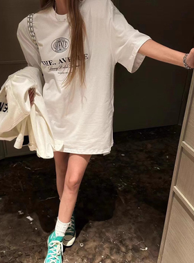 ELOF01257# 官图 21支纯棉210克（100%棉）短袖T恤女宽松大码印花