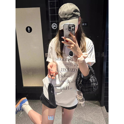 ELOF01102# 官图 21支纯棉210克（100%棉）短袖T恤女宽松大码印花