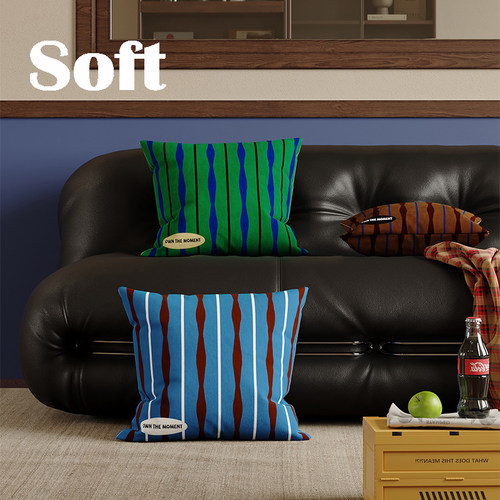 条纹复古抱枕床上枕单只方形可拆卸枕套ins包豪斯靠枕办公椅靠枕