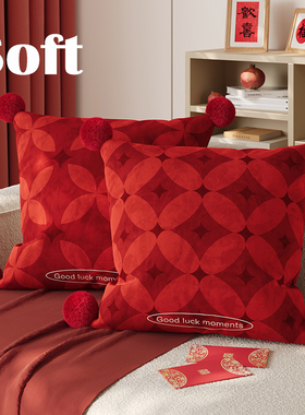 复古红色轻奢抱枕方形枕办公椅靠家用客厅沙发抱枕可拆卸抱枕套罩