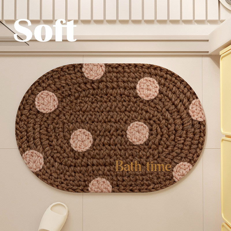 复古波点浴室仿麻吸水加厚地垫防滑垫卫生间家用轻奢印花平面脚垫