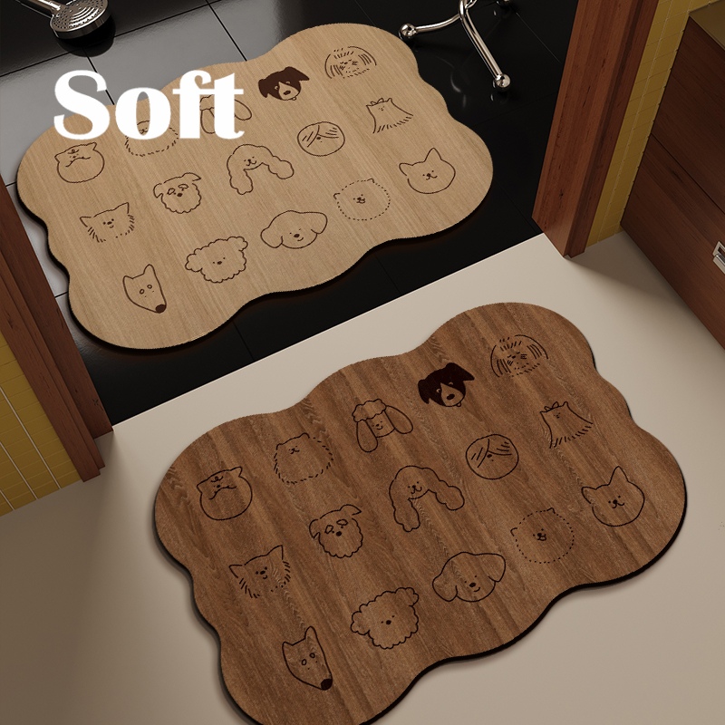 木纹小狗卡通浴室垫家门口吸水地垫家用洗手间厕所卫生间防滑脚垫