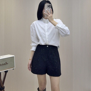 深圳南油法式木耳边刺绣衬衫女白色立领宫廷风精致花边衬衫上衣