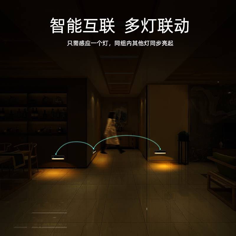 联动人体感应小夜灯 楼梯卧室床头过道智能入户充电 免布线地脚灯