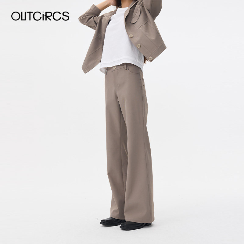 OUTCiRCS静谧灰套装直筒微喇裤