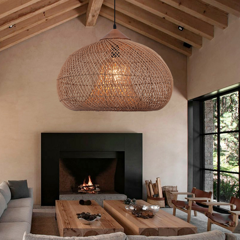 东南亚纯手工藤编灯具日式侘寂风设计师复古酒店民宿吧台藤编吊灯