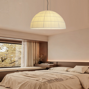 中古风法式奶油风布艺吊灯餐厅民宿卧室主灯简约米白色布灯客厅灯