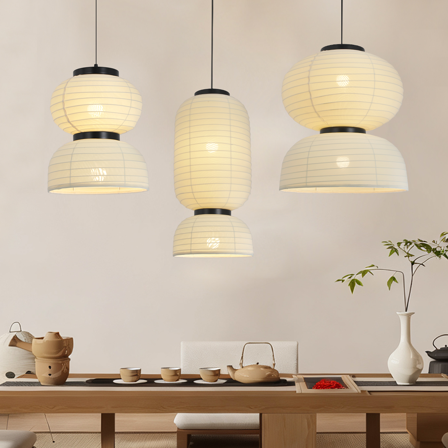 日式餐厅吊灯侘寂风民宿卧室床头布艺灯罩复古禅意茶室吧台餐桌灯