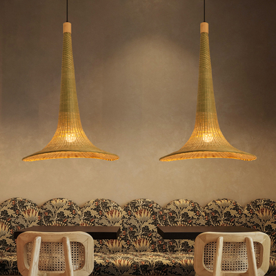 新中式竹编吊灯民宿餐厅灯复古禅意茶室灯吧台手工编织竹艺长吊灯