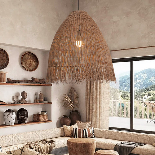 复古藤编灯具日式侘寂风餐厅灯笼设计师卧室酒店民宿吧台藤编吊灯