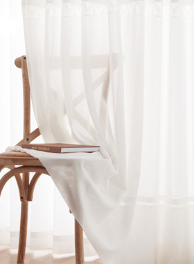 夏立方白色梦幻帘客厅飘窗遮光网纱薄纱2026年绍兴高级感棉麻纱帘