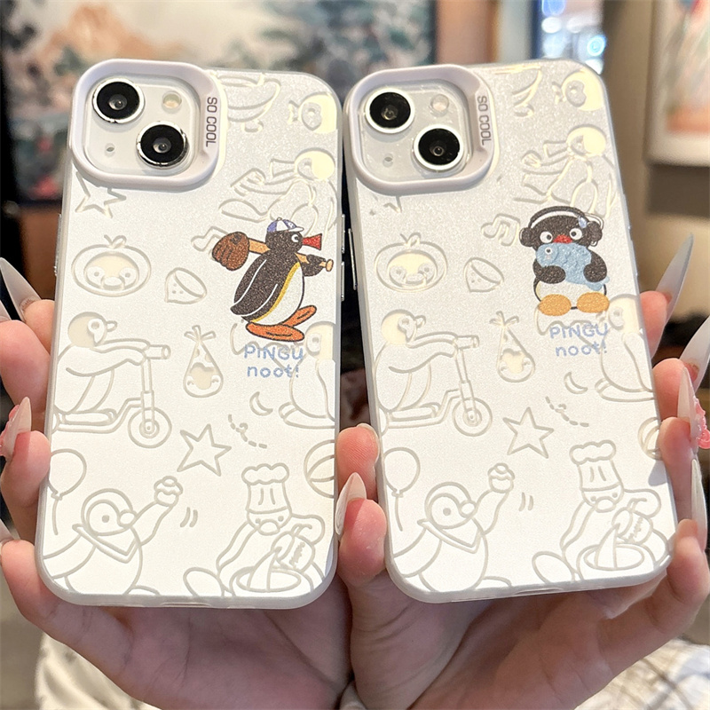 pingu企鹅适用苹果16promax手机壳iphone15新款14plus情侣13卡通12mini可爱11简约xs周边xr男女8/7/6透明se套