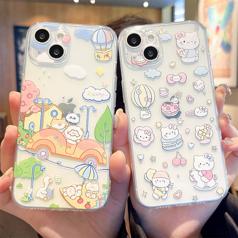 可爱卡通动物KT猫适用苹果15promax手机壳iPhone14新款13pro少女心12mini日韩11创意17透明16防摔8p软壳7套6p