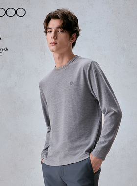【多面弹性/商场同款】G2000男装秋冬印花logo磨毛青灰色长袖T恤.