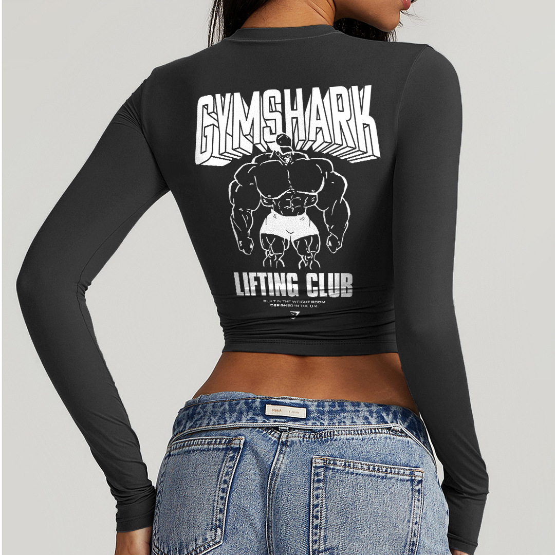 现货Gymshark鲨鱼长袖裸感双面磨毛面料短款运动瑜伽上衣