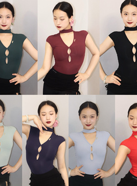 Loyal拉丁舞服夏季无袖镂空体操服绿红蓝黑色上衣艺考练舞女表演