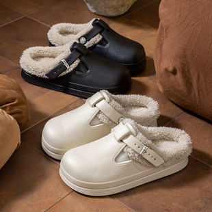 保暖加绒厚底EVA金属扣网红款女款居家棉拖鞋【2双装】