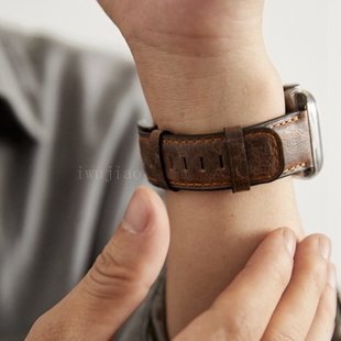 49mm se牛皮 IWUJIAO适用iwatch6表带applewatch7代s11 41mm 9苹果手表5 45mm男 4321 4240 ultra