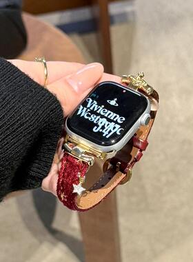 IWUJIAO适用iwatch6真皮表带applewatch7代s8 10 9苹果手表5/4321/se 轻奢38/4240/44/41mm/45mm ultra 49mm