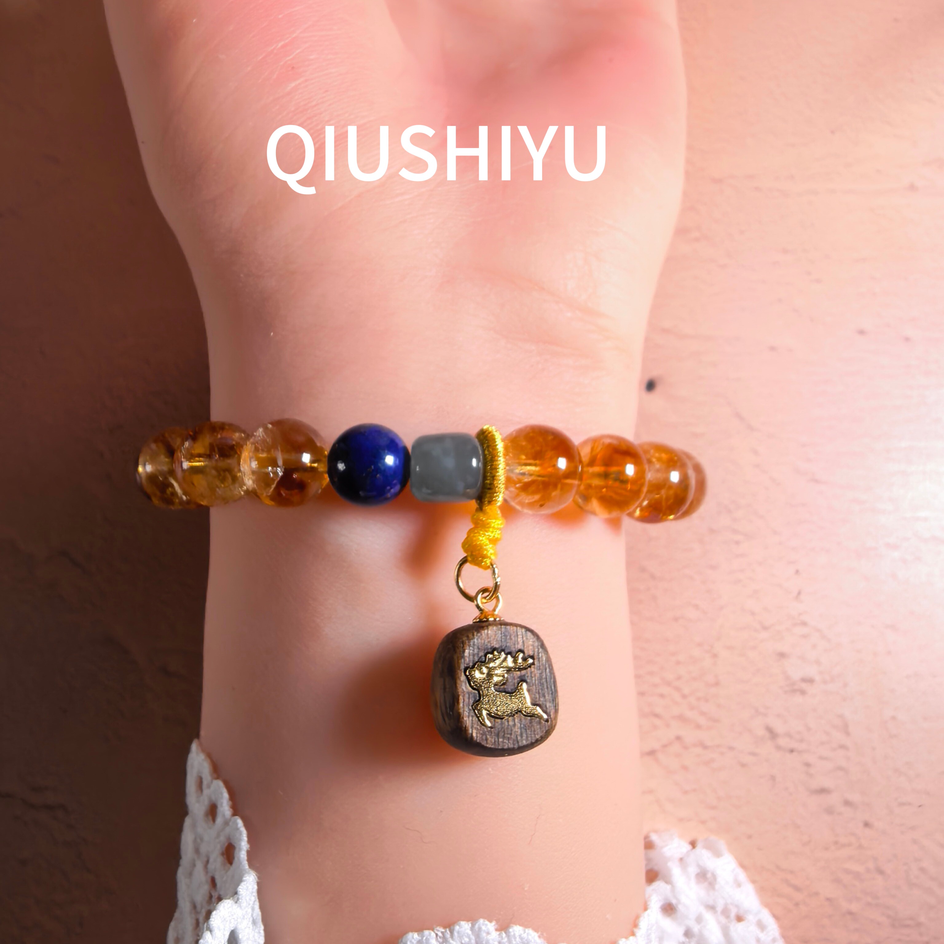 秋莳屿天然黄塔晶金发晶青金石蓝水翡翠手串招财手链高品手链礼物