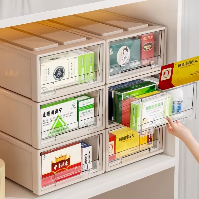 日本抽屉式药箱透明家庭装大号医药箱家用药品收纳盒装药物大容量