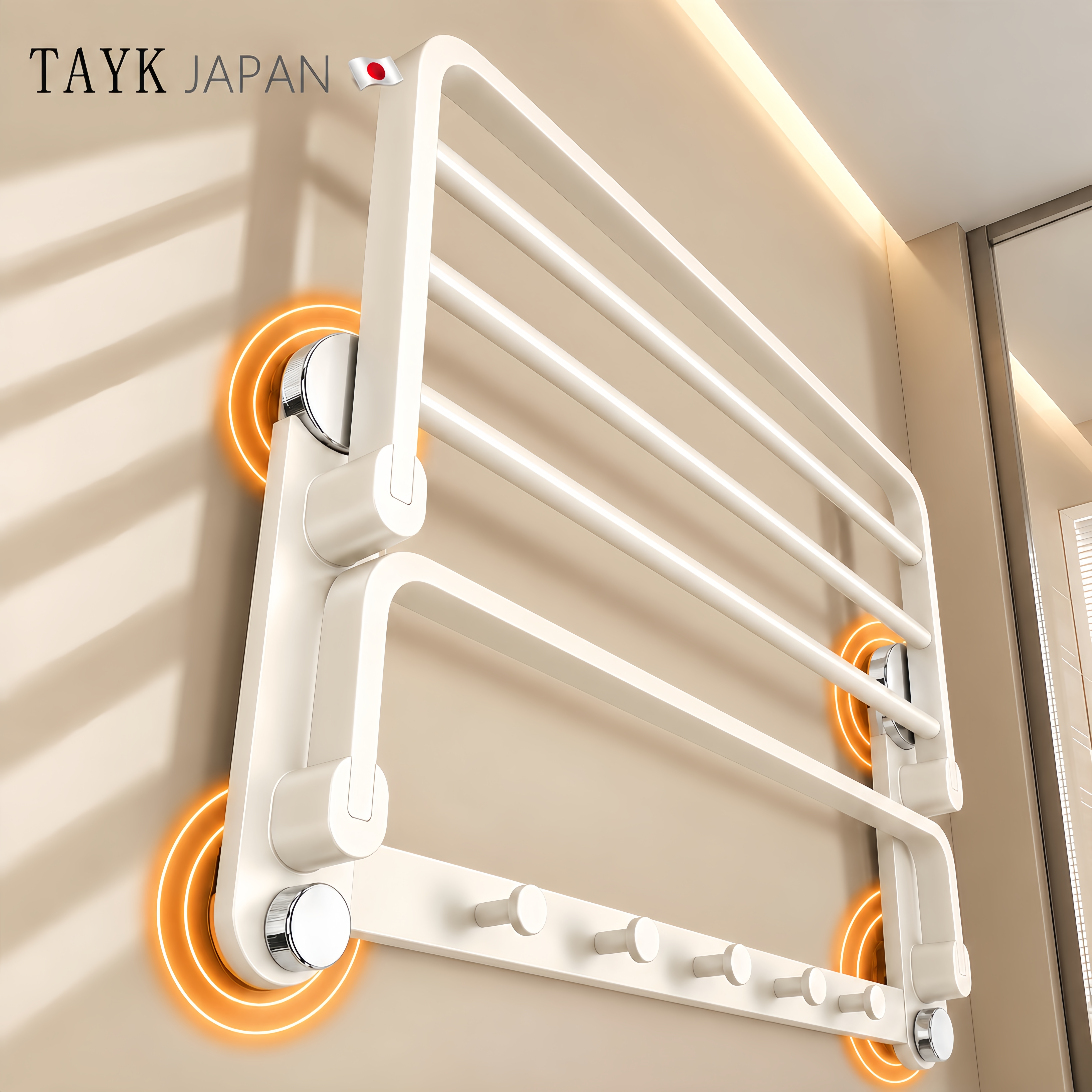 日本TAYK卫生间毛巾架免打孔吸盘式架子挂杆浴室置物架浴巾架挂钩