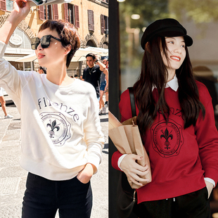 佛罗伦萨卫衣 套头短款 2025年秋季 圆领长袖 纯棉上衣女 新款 谭飞