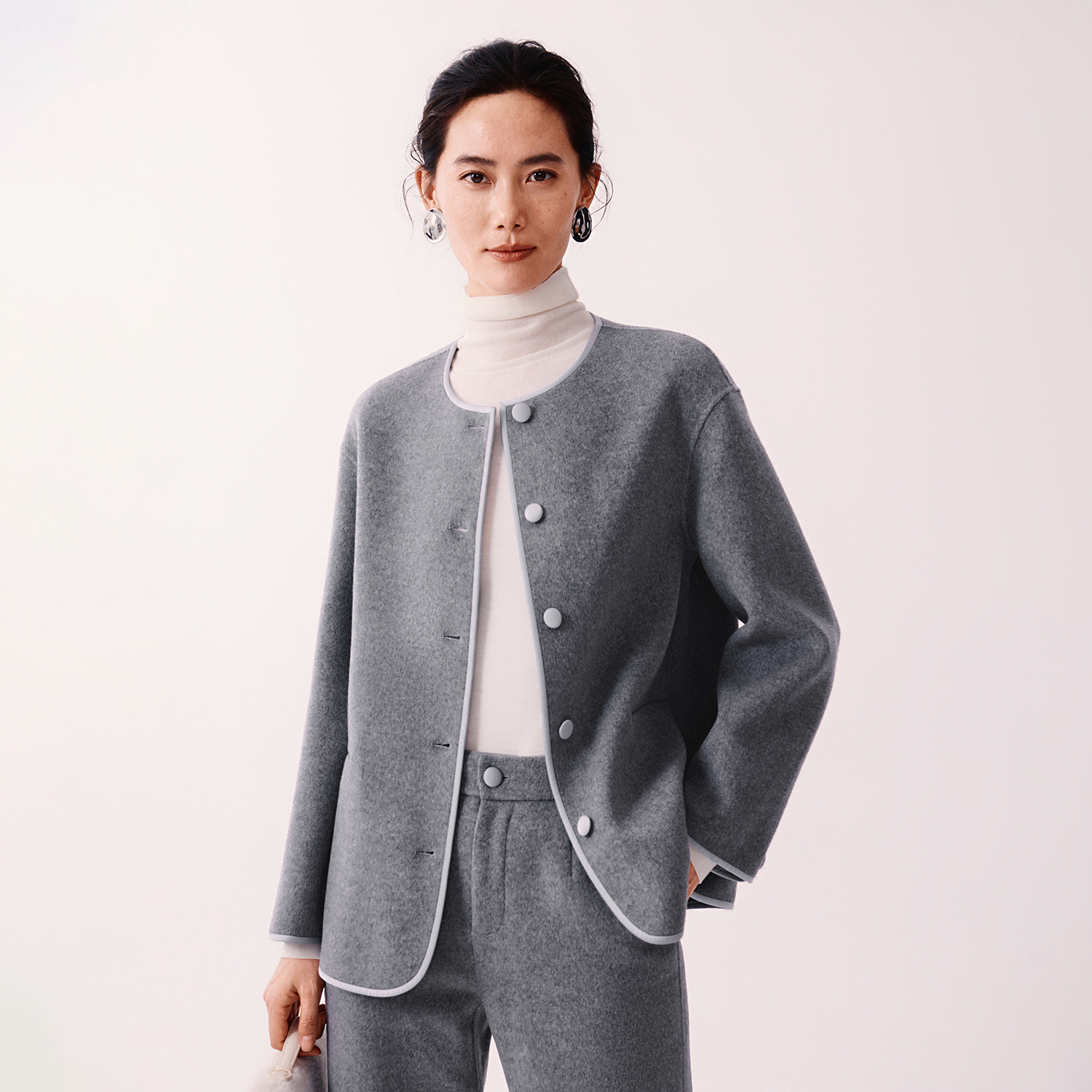 谭飞栗鼠灰双面呢套装