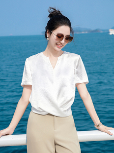 云朵醋酸t恤短袖 白色夏季 谭飞时装 女新款 上衣 桑蚕丝真丝衬衫 女装