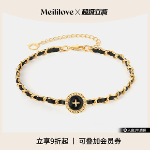 莓拉「星语纽扣」黑玛瑙皮穿链choker轻奢法式 复古精致小香风项链
