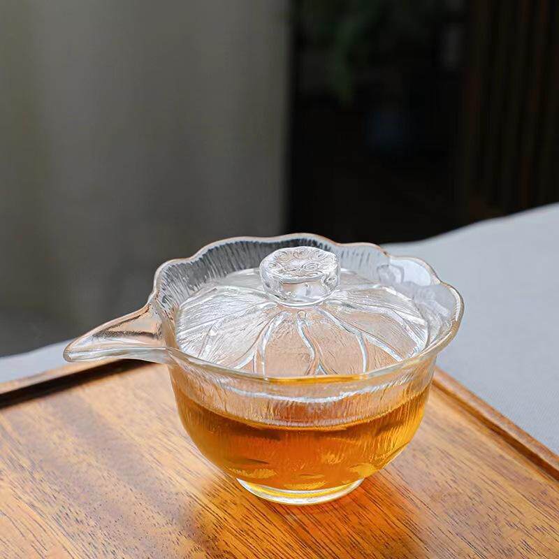 莲花盖碗泡茶杯公杯主人杯家用功夫茶具琉璃套装加厚防烫品茗杯