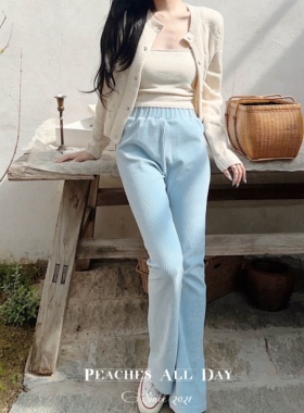 PEACHES ALL DAY云朵系列 婴儿蓝进口条绒居家可外穿喇叭春运动裤