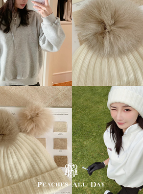 11/17 10:30开拍 没有可比性 纯山羊绒狐狸毛球慵懒显脸小针织帽