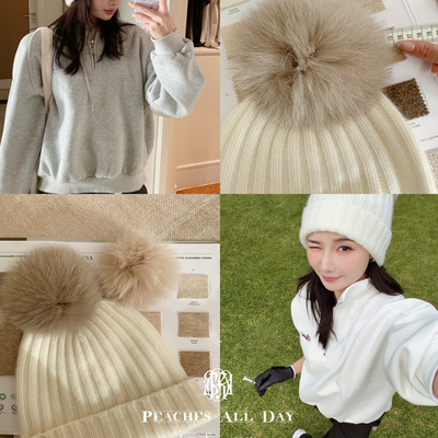 11/17 10:30开拍 没有可比性 纯山羊绒狐狸毛球慵懒显脸小针织帽