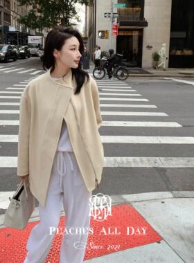 PEACHES ALL DAYdu家中古马气质立领羊绒中长款大衣女冬季新款