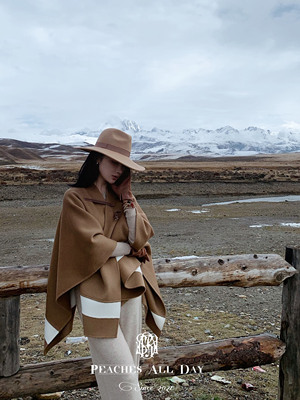 真皮扣羊绒羊毛老钱du家外套披肩