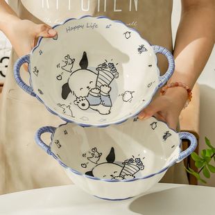 餐具泡面碗水果沙拉甜品碗 可爱陶瓷双耳碗大碗汤面碗家用新款