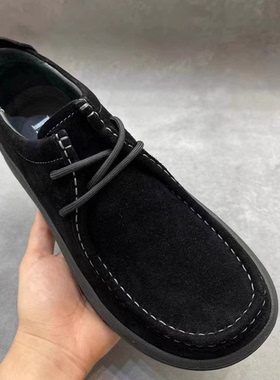 HDC冬季轻奢舒适纯皮休闲款男鞋简约时尚潮流百搭黑色磨砂230961