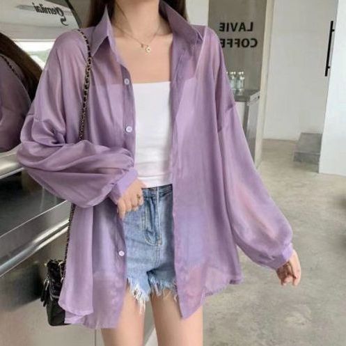 衬衫薄款韩版潮柔美女2025夏装雪纺开衫防晒衣外套宽松甜美衫空调